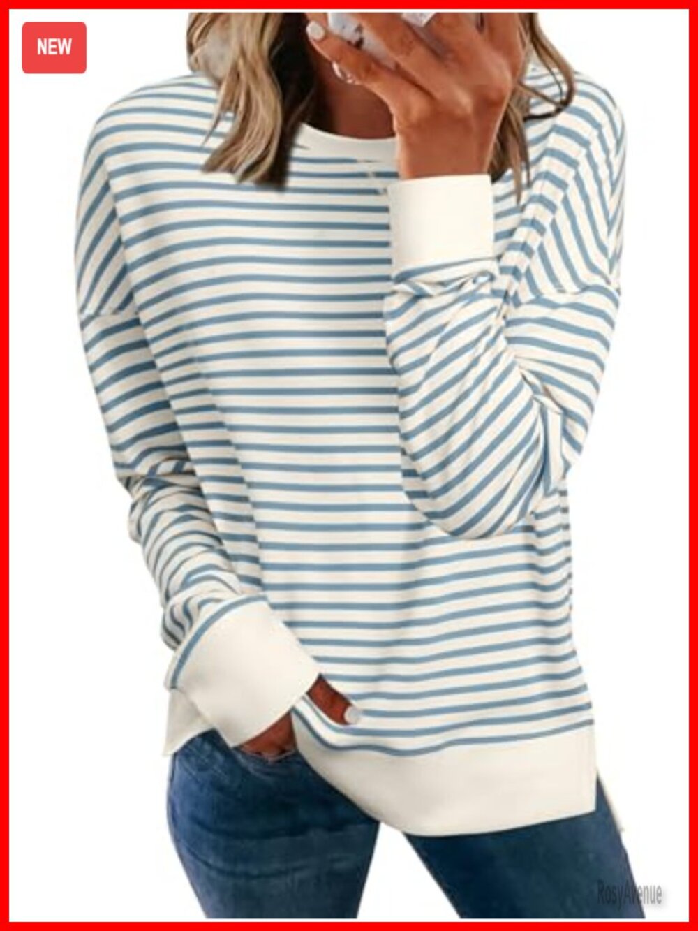 Oversized Striped Crewneck Sweatshirt Long Sleeve Loose Pullover Top